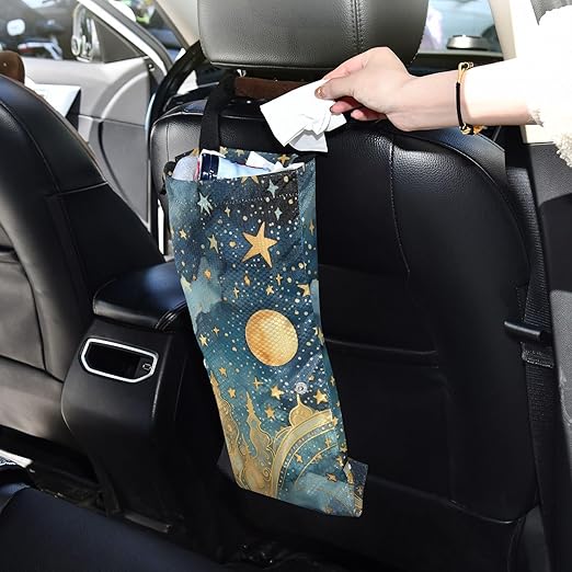 ALAZA Hanging Car Trash Bags Garbage Bag Trash Can for Back Seat Small Galaxy Mistery 17 Washable Storage Bag Retractable 2 Pack