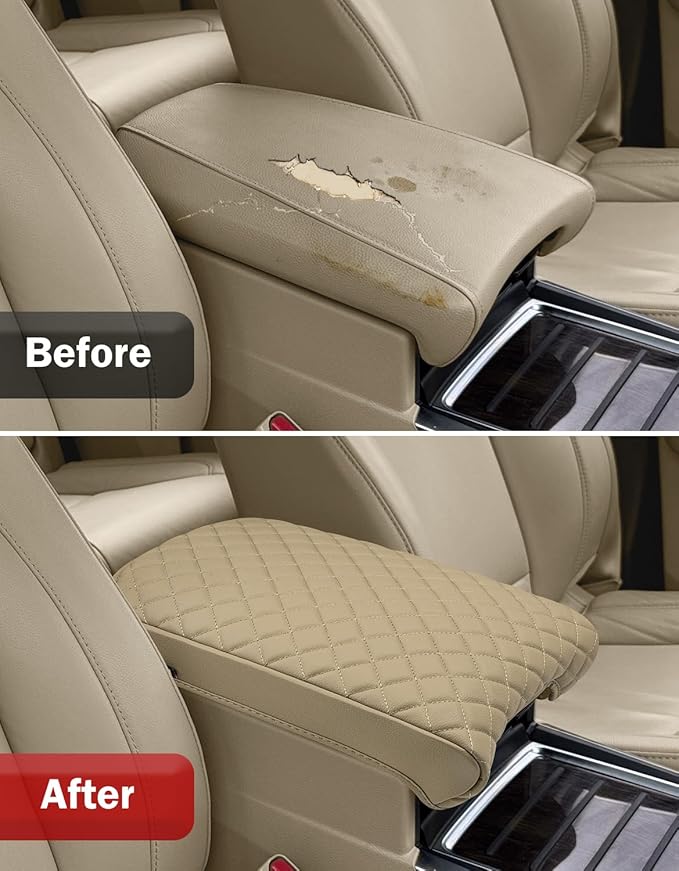 KBH Center Console Armrest Cover for Acura MDX 2015 2016 2017 2018 2019 2020, Vinyl Leather Trim, Middle Console Arm Rest Protective Cover, Anti-Scratch, Tan