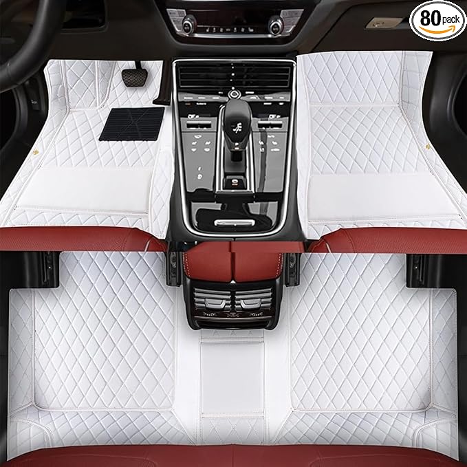 TREGOO All Weather Car Mats Custom Fit Non Slip Floor Mats for 1998-2025 Cars Personalized Leather Protection Pads Suitable for Men Women (White)