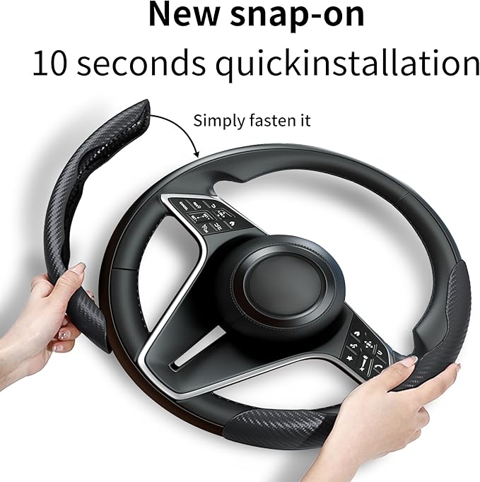 LevChall Carbon Fiber Steering Wheel Cover, 2-Piece Set Anti-Skid Comfortable Grip Segmented Butterfly Design, Easy Snap-On Installation Universal Fit 99% Cars, Black