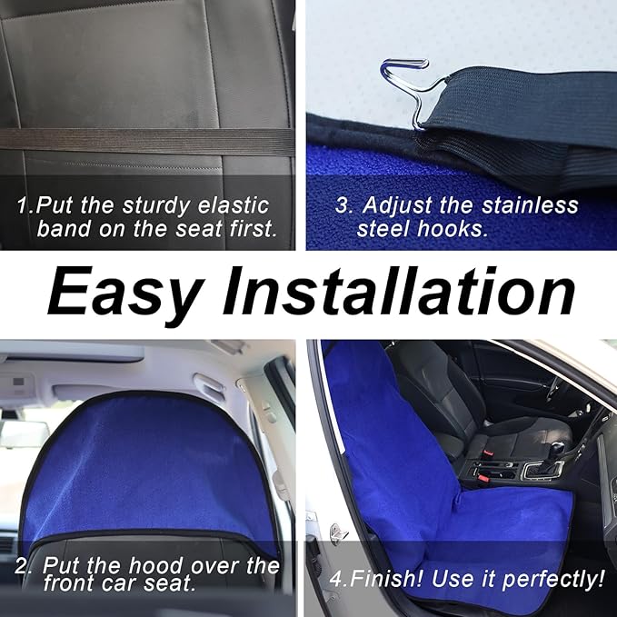 nbnhxnff Sweat Towel Car Seat Cover Protector Front Seats for Gym Workout, Running, Swimming, Beach and Hiking, Waterproof Universal Seat Cover for Car, Trucks, Van & SUV (Blue, 2pcs Front Seat)