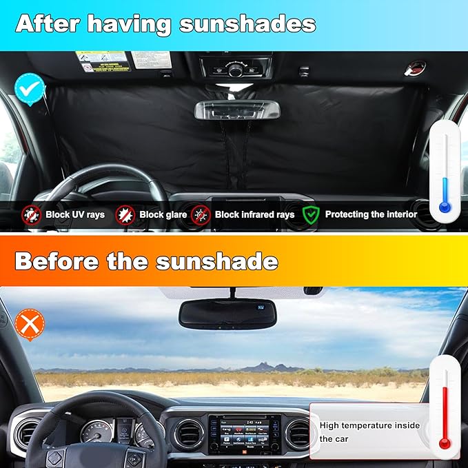 LLKUANG Car Windshield Sun Shade Compatible with Toyota Tacoma 2006-2024 Auto Windshield Sunshades Foldable Blocks UV Rays Sun Visor to Keep Your Vehicle Cool and Damage Free (Style E)