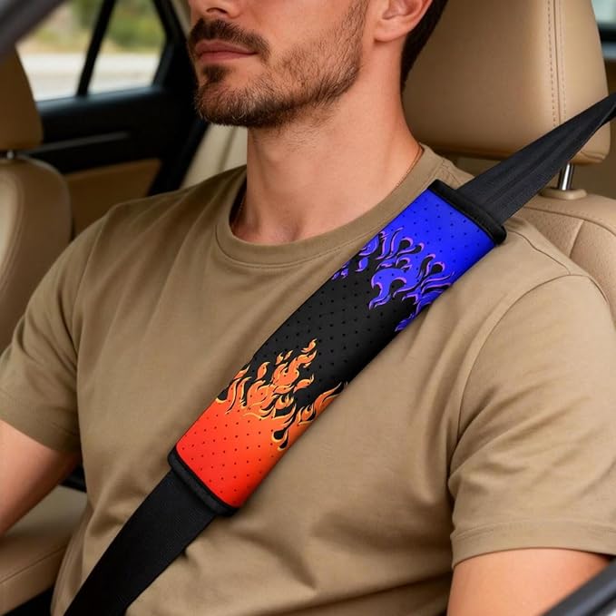 Oramclsy Flame Car Front Seat Covers Set with Armrest Pad All Season PU Breathable Seat Belt Pad Universal Fit Most Truck SUVs