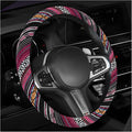 Boho Steering Wheel Cover, 15 Inch Coarse Flax Cloth Ethnic Style Anti-Slip Car Wheel Wrap, Universal Breathable Bohemian Steering Wheel Protector for Cars Vans Trucks (J)