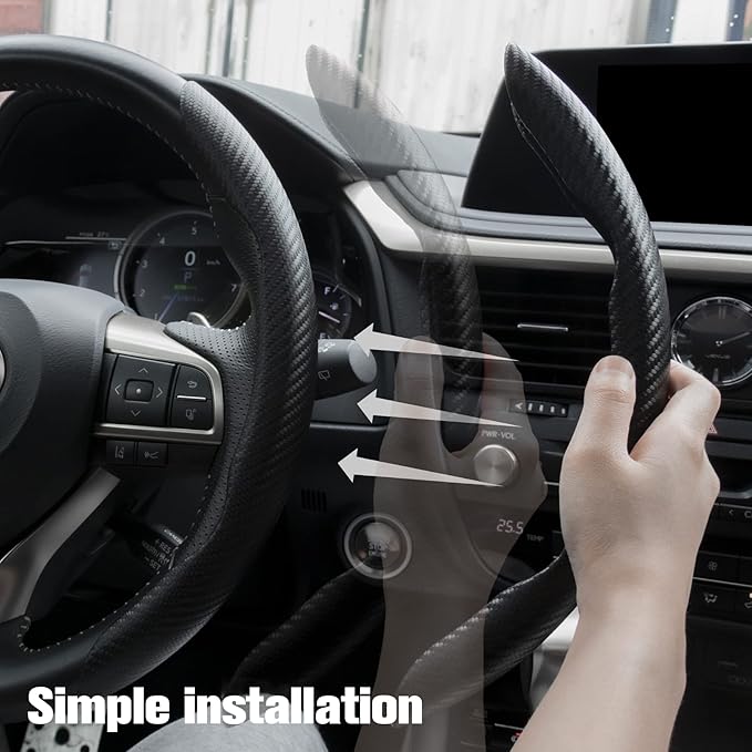 Amiss Carbon Fiber Anti-Skid Steering Wheel Cover, Universal Fit, 14.3 Inches, Black