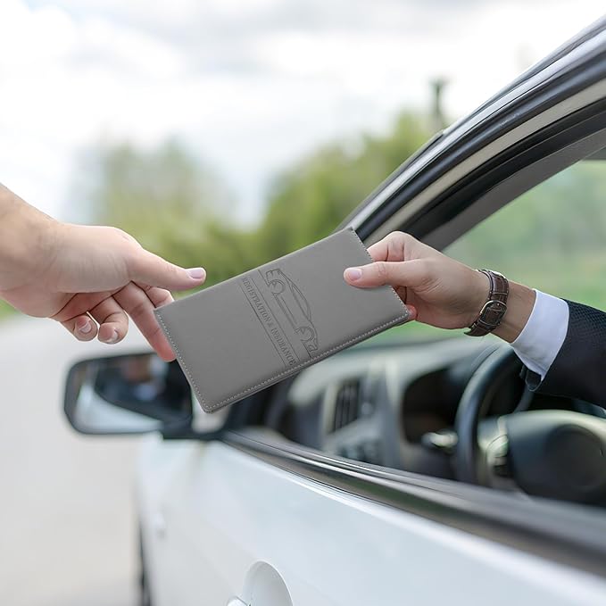 JUSTTOP 1Pack Car Registration and Insurance Holder,Car Document Holder for Cards License with Magnetic Shut,Vehicle Glove Box Car Organizer for Documents, Cards, License(Gray)