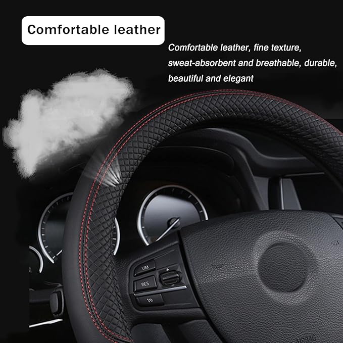 Steering Wheel Cover for Honda Pilot 2003-2025, Leather Easy Installation Car Interior Accessories Breathable Auto Protector Non Slip Grip,red