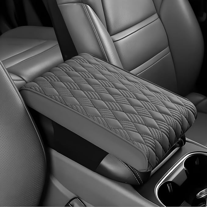 Car Center Console Cover, 12.6"×8.3"×2" Leather Car Armrest Cover, Soft Memory Foam Auto Armrest Cushion Pad, Vehicle Arm Rest Box Protector, Universal Interior Car Accessories (Gray)