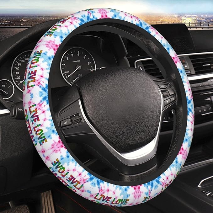 Live-Love-Softball Tie Dye Neoprene Steering Wheel Covers Women Men Car Accessories, Universal 15 Inch Fit Auto, Suvs, Truck