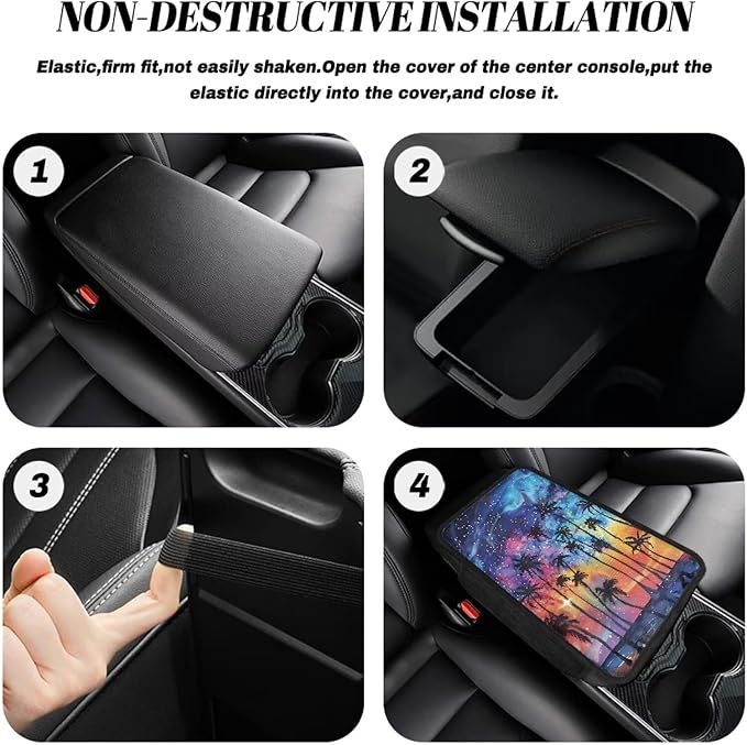 Dreaweet Galaxy Palm Tree Print Car Center Console Cover Car Armrest Cover Car Console Covers with Pockets Universal Car Armrest Storage Box for Most Vehicles