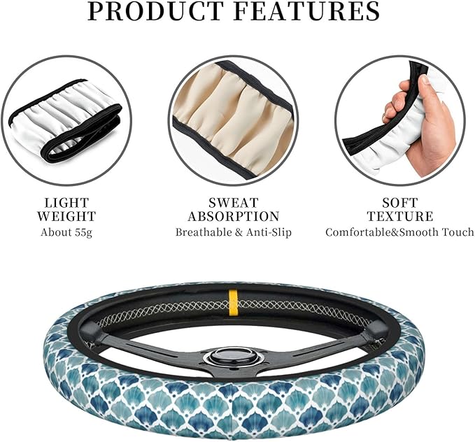 Fish Mermaid Scales Neoprene Steering Wheel Covers Women Men Car Accessories, Universal 15 Inch Fit Auto, Suvs, Truck