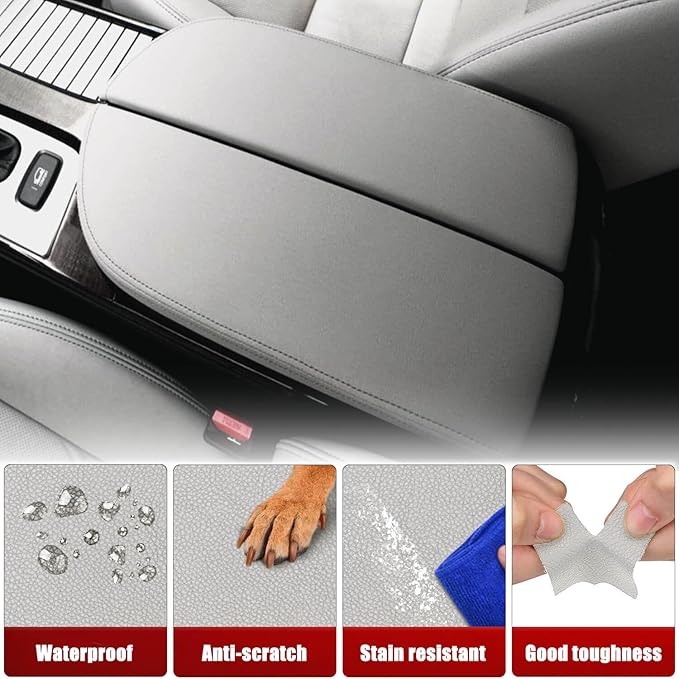 KBH Car Center Console Cover Replacement for Acura MDX 2007 2008 2009 2010 2011 2012 2013, Vinyl Leather, Middle Console Lid Armrest Replace Skin Upholstery, Gray