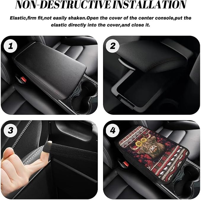BIGCARJOB Tribal Cow Print Car Armrest Seat Box Cover with Side Storage,Southwest Tribal Print Car Interior Accessories Universal Center Console Armrest Pads for Cars SUV Truck