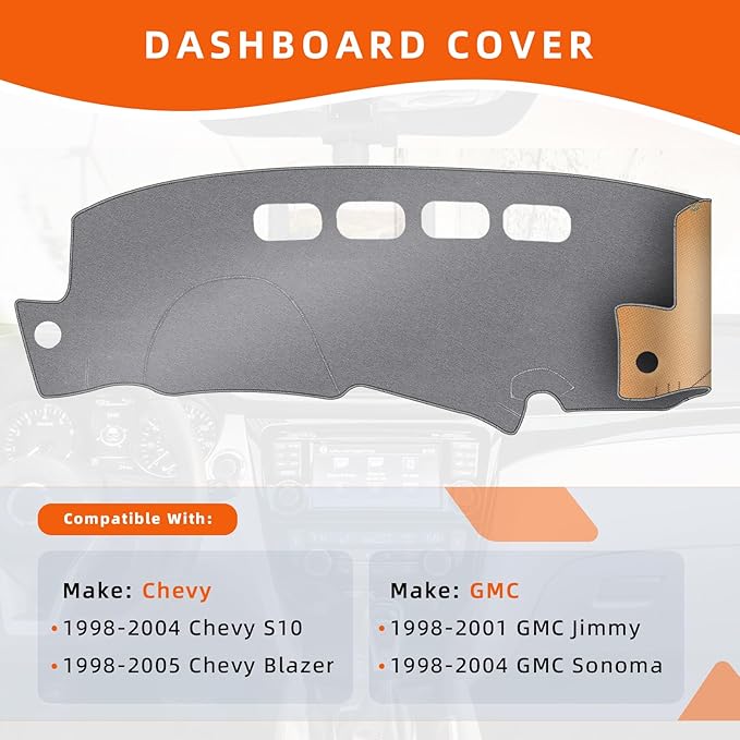 KEYOOG Dashboard Cover Dash Mat Fit for G-MC Jimmy 01-98, Sonoma 04-98 / Chevy Blazer 05-98, S10 04-98 (for Left Hand Drive),Car Dash Board Mat Anti-Glare Carpet,Non-Slip Pad (Grey)