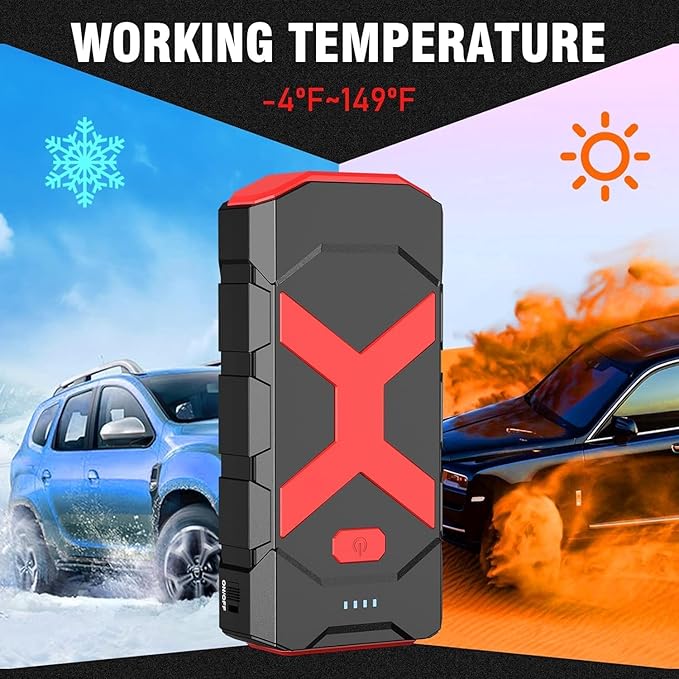 BOOKOO A9 Jump Starter 4000A for Car/Boat/Lawnmower(12L Gas/10L Diesel Engine) Portable 12V Car Battery Jump Starter with Jumper Cables,Quick Charging USB Ports and USB-C,3 LED Modes and Storage Box