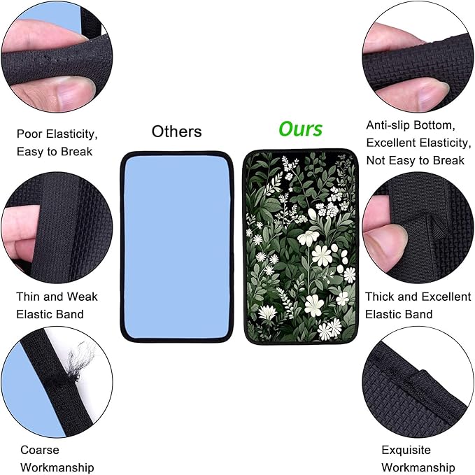JANENFNA Car Armrest Cover Pads Universal Fashion Cute Auto Center Console Armrest Cover Pad with 2PCS Car Coasters Soft Waterproof Car Armrest Seat Protector for Women,White Flowers
