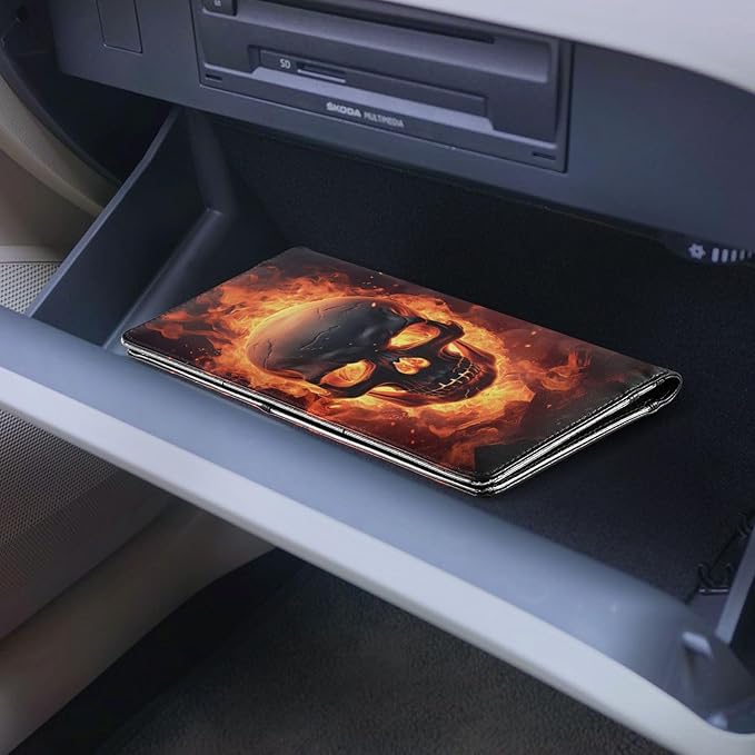 Gothic Fire Skull Car Registration and Insurance Holder Vehicle Glove Box Organizer Car Accessories Wallet Case for Women Men 202a1356