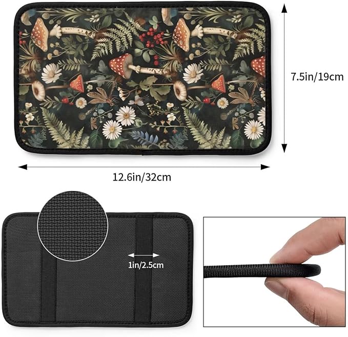 Center Console Armrest Cover Hippie Cute Green Soft Arm Rest Console Protector Leaf Floral Daisy Car Accessories Mhsoroom Print Arm Rest Cover Scratch Resistant Cushion