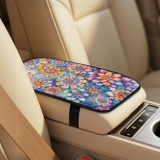 Qeluxign Hippie Flower Car Seat Covers Full Set Universal Fit Auto Front Seat Covers and Seatbelt Pads Armrest Cushion Gifts for Women Protect Your Car Interior