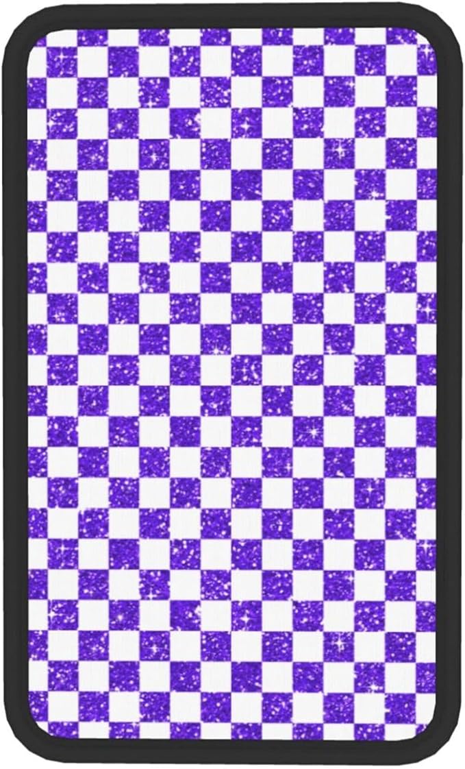 Glitter Purple White Checkered Chessboard Flag Car Armrest Pad Cute Cars Center Console Cover Auto Handrail Box Cushion Armrests Cover
