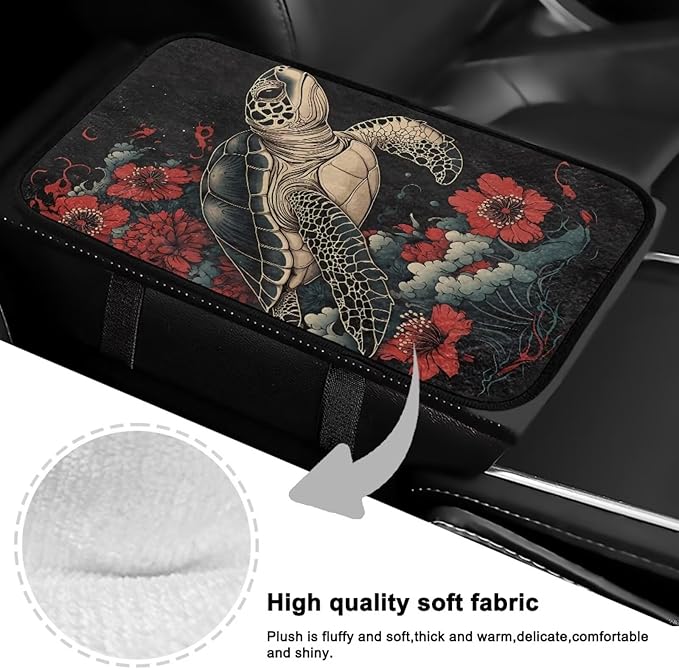 Bulopur Turtle Flower Arm Rest Cover Car Flannel Easy to Install Car Console Covers Vehicle Armrest Cover Vehicle Accessories 12.01 x 7.28 Inch Fit for Most Cars, Vehicles, SUVs