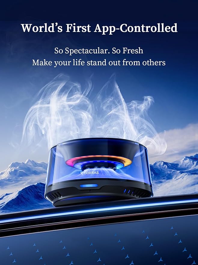 TORRAS Smart Car Air Fresheners, The First APP Control Car Freshener, Premium Scenic Fragrance, Auto ON/OFF, Cherry Blossom & White Musk, 2 Packs Lasts for 5 months, CF20 Pro Automotive Diffuser