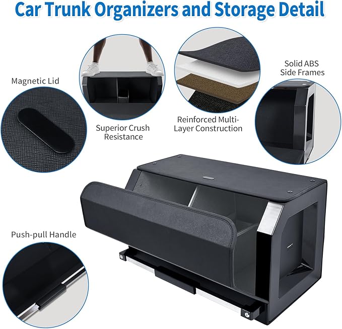 CarCrate Car Trunk Organizer for SUV, Car Organizer Trunk Storage with Magnetic Lid & Push-pull Handle, Leather Waterproof Car Storage Organizer Trunk for Sedan Minivans Van (11.4''*20.5''*12.2'')