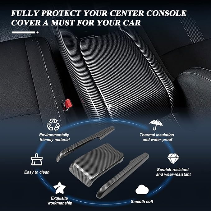 BIBIBO for Honda Civic Carbon Fiber for 10th Gen Civic 2016 2017 2018 2019 2020 2021 Honda Civic Console Armrest Box Cover, Civic Car Interior Arm Rest Cover Civic Armrest Carbon Fiber Cover