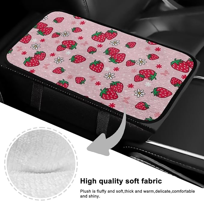Bulopur Pink Strawberry Arm Rest Cover Car Protect from Pet Claws Car Center Console Cover Easy to Install Auto Console Armrest Cover Flannel Universal Fit for Auto Truck Van SUV