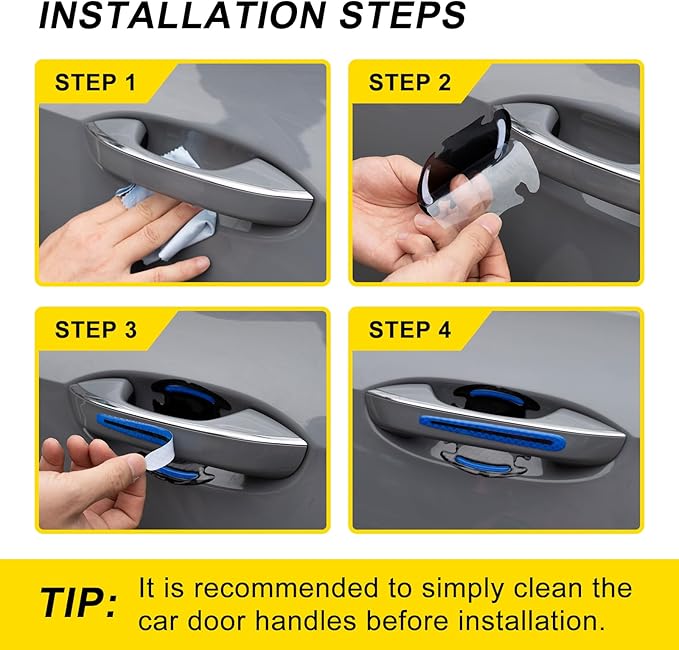 8 Pcs Reflective Door Handle Stickers, PVC Car Door Cup Protectors, Universal Auto Door Handle Protective Film, Anti-Scratches Stickers for Most Cars, SUV and Vans (Blue)