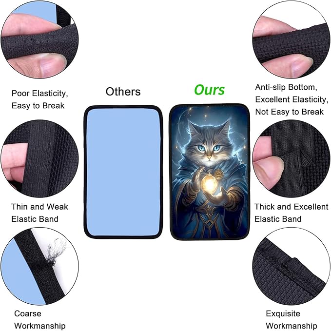 JANENFNA Car Armrest Cover Pads Universal Fashion Cute Auto Center Console Armrest Cover Pad with 2PCS Car Coasters Soft Waterproof Car Armrest Seat Protector for Women,Magic Blue Cat
