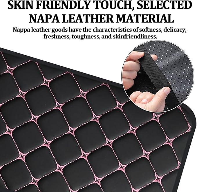 Car Center Console Cushion Pad, Comfortable PU Leather Vehicle Armrest Seat Box Cover, Waterproof Automotive Interior Arm Rest Protector Accessories, Universal Fit (Black/Pink)