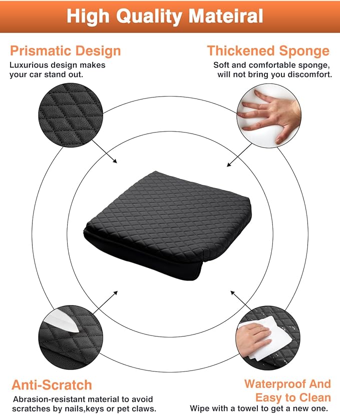 Shademax Custom Fit for Center Console Cover 2019-2024 2025 2026 GMC Sierra 1500/Chevy Silverado 1500 2500HD 3500HD Armrest Cushion Pad Cover PU Leather Sierra Silverado Accessories Anti-Scratch Black