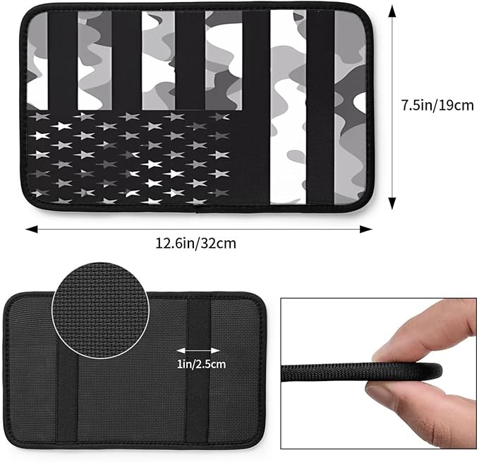 Camouflage Gray Camo American Flag Car Center Console Cover, Universal Waterproof Armrest Pad, Soft Comfort Cushion & Scratch-Resistant Protector for Cars, SUVs and Trucks