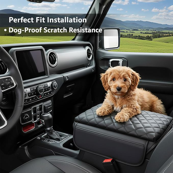 Center Console Cover for 2025 Ford Bronco Accessories 2024 2021 2022 2023 Leather Arm Rest Cover for Car with 2 Side Pockets for Bronco 2/4 Door (Not for Sport)