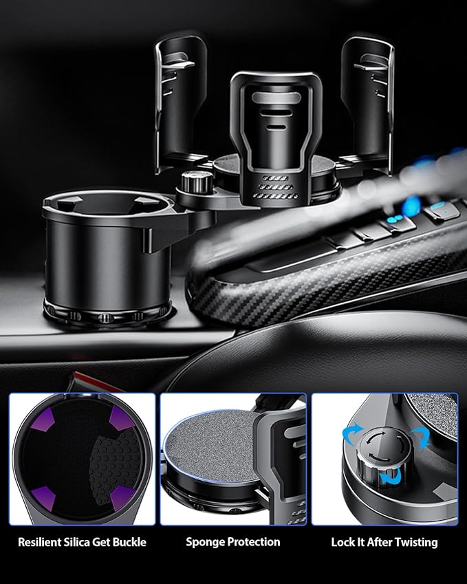 Cup Holder Expander for car 2 in 1 Multifunctional Car Cup Holder Extender Adapter with Adjustable Base Compatible with Hydro Flask,Yeti, Nalgene,32/40 oz Large Bottles Drinks Mugs-Large