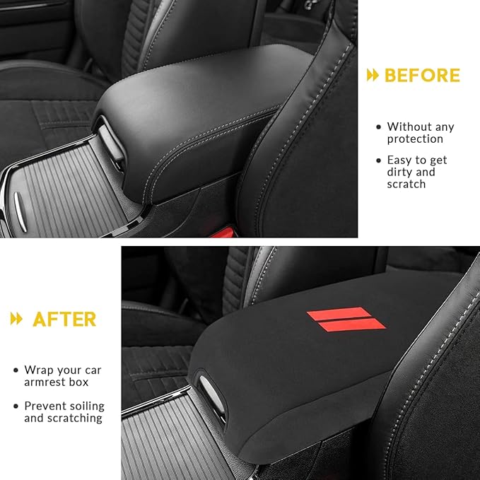 INTGET Center Console Cover for Dodge Charger Accessories 2011-2020 2021 2022 2023 for Chrysler 300 2015-2022 Leather Armrest Cover Console Lid Protector Cushion Pad(Black Cushion, Neoprene)