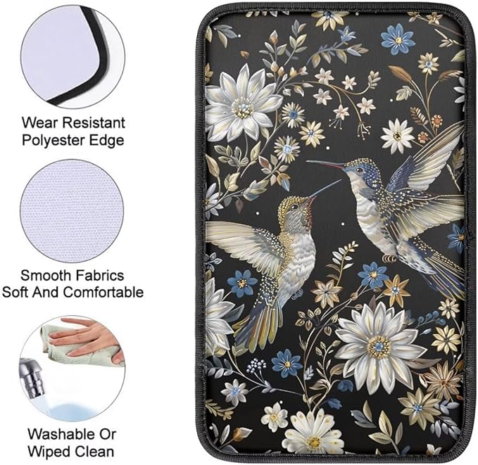 Elegant Hummingbird Floral Print Auto Center Console Cover Arm Rest Cover for SUV Truck,Soft Car Arm Rest Cover Universal Fit