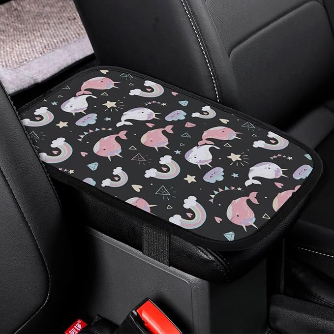 PPIKTC Center Console Cover Narwhals, Waterproof Armrest Pad Cover for Car SUV, Universal Vehicle Accessory