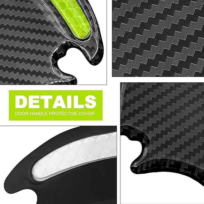 8PCS Universal Car Door Handle Protector Sticker - 3D Carbon Fiber Anti-Scratch Cover, Self-Adhesive & Non-Marking Reflective Safety Strips, Paint Protection Film (Yellow)