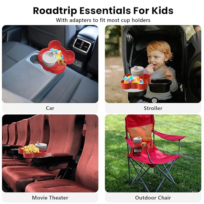 BlueOrigin Car Seat Snack Tray - Travel Tray for Kids Car Seat, Stroller, Booster and Anywhere with a Cup Holder, Toddler Road Trip Essentials Food Plate for Snacks, Toys, Entertainment (Red)