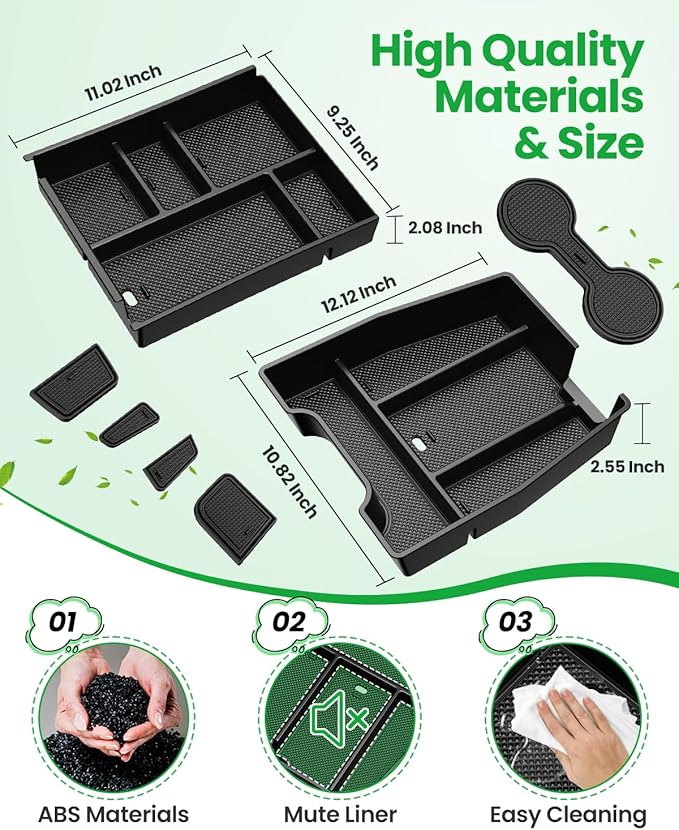 Wexyldra Center Console Organizer, 2PCS Storage Tray Compatible with 2019-2025 Chevy Silverado/GMC Sierra 1500 & 2020-2025 Chevy Silverado/Sierra 2500HD 3500HD (Split-Bench Folding Seat)-Black