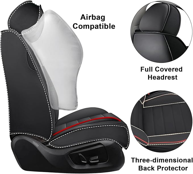 AREKA 2 Seat Covers for Honda Civic 2002-2026 Breathable Car Seat Covers,Anti-Slip Waterproof Car Seat Protectors with Airbag,Automotive Vehicle Cushion with Storage Pockets (Standard,Redline)