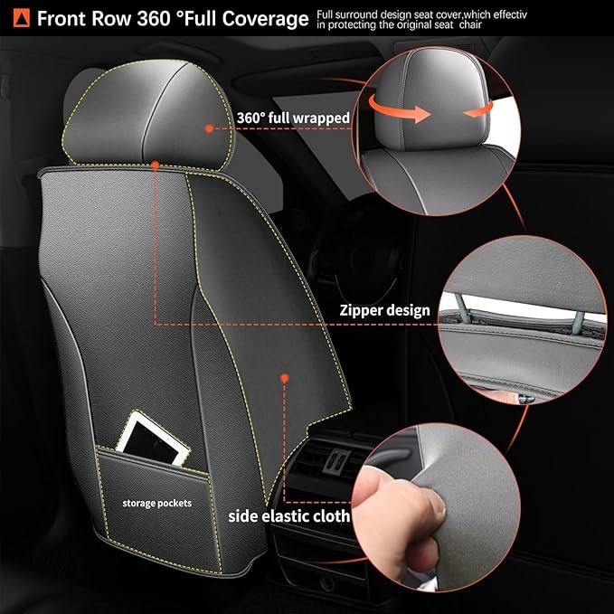 DISUTOGO Full Set Seat Covers Fit for Nissan Sentra 2008-2025 2026 Waterproof Faux Leather Automotive Cushion Protector Car seat Covers Compatible Airbag(5 Seats, Grey)