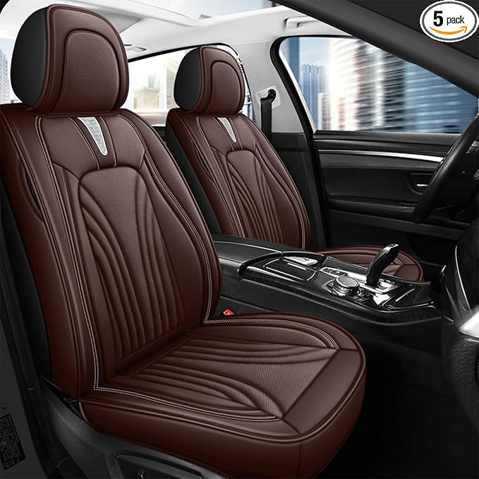 Car Seat Covers Full Set for 5 Seats - Nappa Leather 3D Foam Back Support, Super Breathable, All Season Car Seat Cushion with Storage Bags, Universal Fit for Most Cars, Colour- Coffee Brown