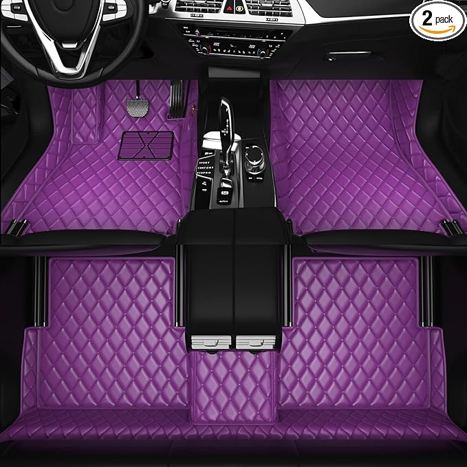 All-Weather car Floor MATS-Suitable for 99% of car Models,Leather car mat, offering Personalized Embroidery and Multiple Color Options,Provide Protection for car Rug (Purple)