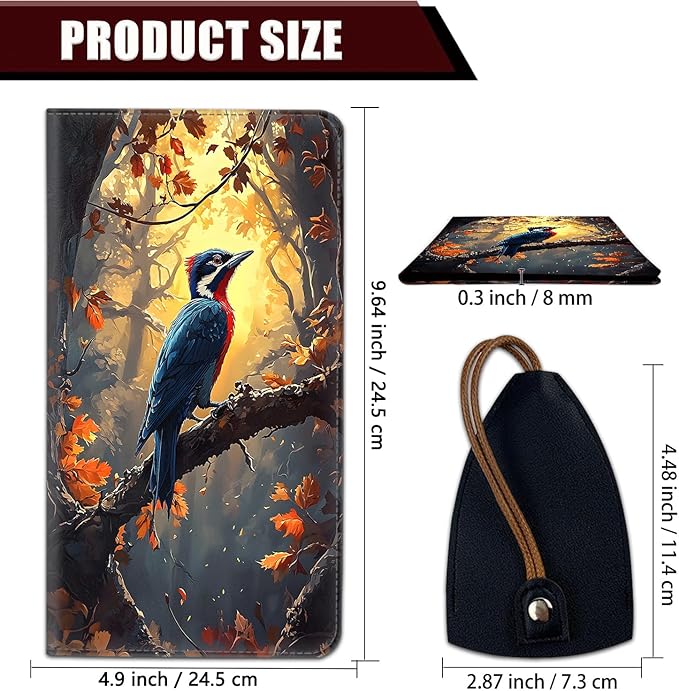 Car Document Holder with Magnetic Shut, Car Registration and Insurance Card Holder, Vehicle Glove Box Organizer Documents, Driver License, Auto Paperwork Organizer Wallet, Woodpecker In The Sun