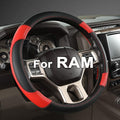 GIANT PANDA Car Steering Wheel Cover for Dodge Ram 1500 2500 3500 15.5-16 inches - Black+Red