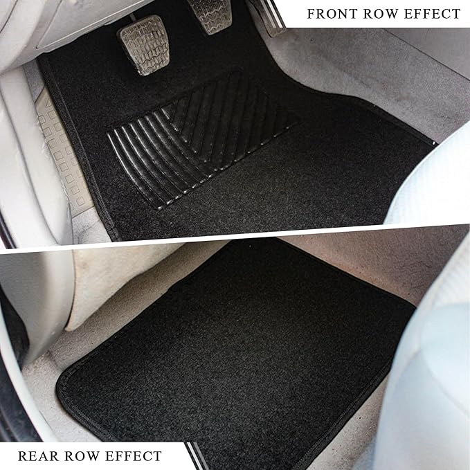 4PCS Car Floor Mats, Anti-Slip Waterproof Car Carpets with Safety Heel Pad, Heavy Duty Floor Mat for All Weather Protection, Universal Trim to Fit for Sedans Trucks SUVs (Black)
