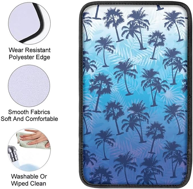 Palm Tree Car Armrest Cover Protector Dustproof Auto Center Console Cover Pad Soft Comfy Cars Armrest Seat Box Covers Cushion Palm Tree Car Accessories Decoration